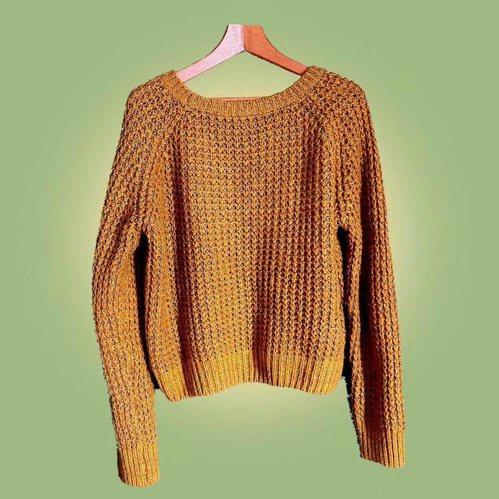 Mustard yellow cropped knit sweater